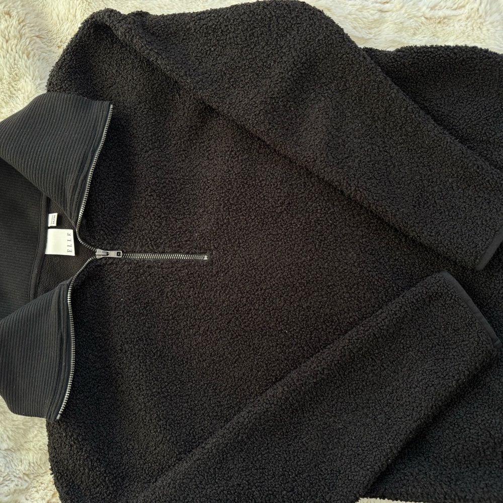 Elle Black Textured Zip Pullover